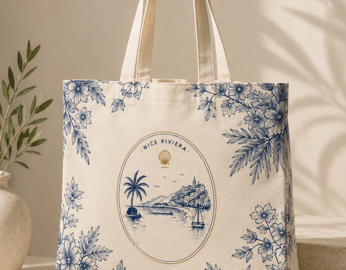 Nice Riviera wide canvas tote